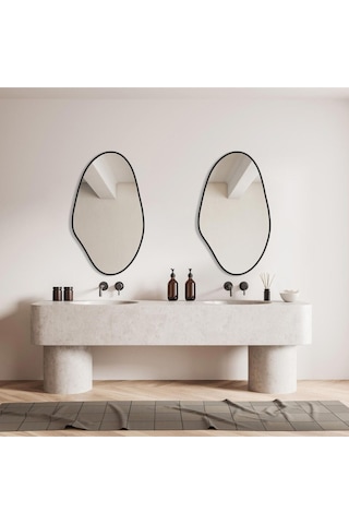 Asimetrik Ayna, Konsol Aynası, Dresuar Aynası, Duvar Aynası 75 X 50 Siyah