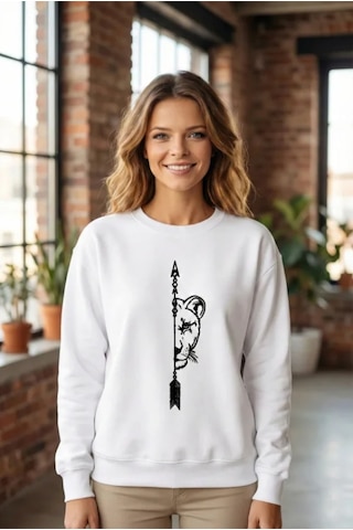 Efnaz Style Sevgililer Günü Baskılı Oversize Bisiklet Yaka Sweatshirt - Beyaz