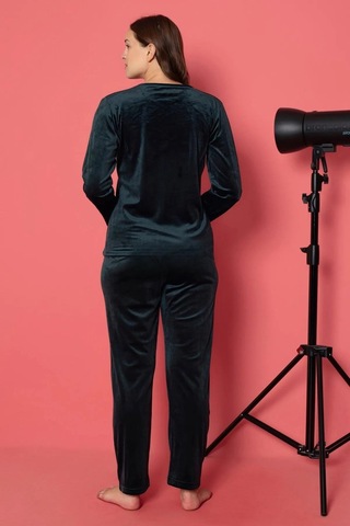 Charme Kadın Kışlık Bisiklet Yaka Kadife Pijama Takımı A301/505- 1 Adet Koyu Yeşil