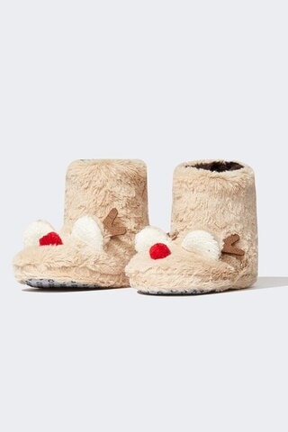 Defacto Kız Çocuk Yılbaşı Geyik Temalı Pelüş Ev Botu Y4305a623wnbn45 Kahve Kahverengi