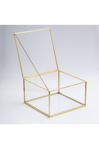 : Büyük Cam Kutu Pirinç & Gold 25x25x15cm