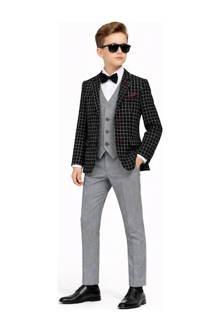 Ahengim Erkek Çocuk Slim Fit Dokulu Çizgili Spor Takım Elbise Ak195-196 Siyah