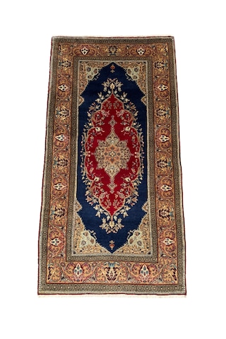 El Dokuma Sıfır Bünyan Halısı 92x180 Lacivert Kırmızı İnce %100 Yün Halı