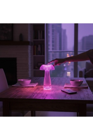 Şeffaf Model Led Masa Lambası Kumandalı Şarjlı, Dokunmatik, Rengarek Işık Modlu Dekoratif Gece Lambası