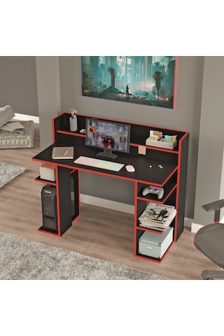 Robin Home Titan Oyuncu Masası Gaming Çalışma Masası Siyah-kırmız Siyah