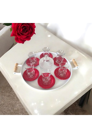 Çay Tabağı-bardak Altlığı-metal Kırmızıçay Tabağı-paslanmaz Kırmızı