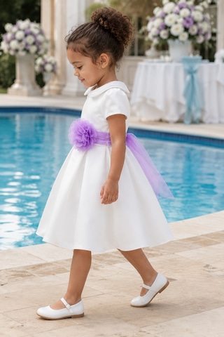 Babyhola Kız Çocuk Sade Beyaz Saten Abiye Elbise Balo Elbisesi 7152 Mor