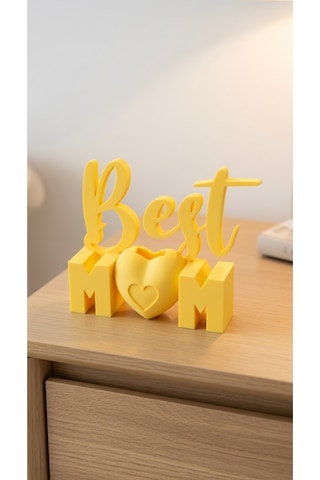 Best Mom Kalp Detaylı Masaüstü Biblo Modern 3d Baskı Dekor Ürünü Hediyelik Anneler Günü Hediyesi