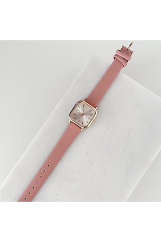 Oval Kare Deri Kordon Rose Saat Pembe Çok Renkli