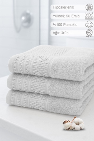 Softure 3 Lü El Yüz Havlusu Günlük Kullanım 50x90 Cm Yumuşak, Dayanıklı, Hızlı Kuruyan Buzgri