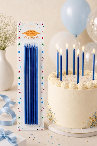 Metalik Lacivert Uzun Pasta Mumu 20 Cm Çok Renkli