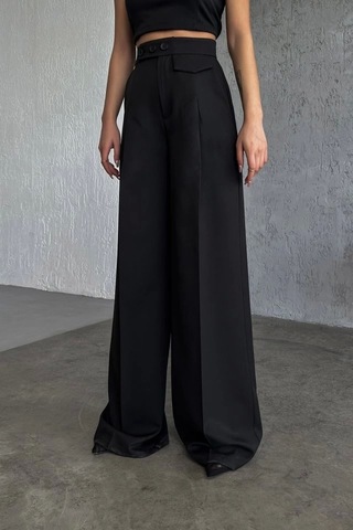Defymoda Üç Düğme Detayli Palazzo Pantolon Siyah