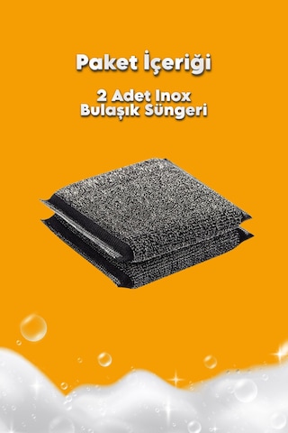 Grimorlife 2 Adet Sihirli Inox Tel Bulaşık Süngeri Paslanmaz Çelik, Yağ Ve Kir Sökücü Sünger