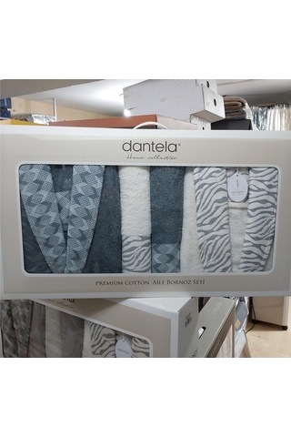 Dantela Premium Cotton Jakarlı Aile Bornoz Seti-Mery Krem Petrol Petrol - Krem