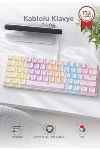 Tuş Takımı Masa Düzeni Çalışma Alanı Kablolu Klavye Rgb Işıklı Mekanik Q Klavye Tk04 Beyaz