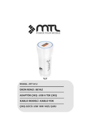 18w Qc 3.0 Hızlı Şarj Destekli Akım Korumalı Led Göstergeli Usb Araç Şarj Cihazı Mt 1812