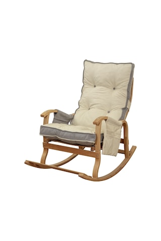 Evoke Lüx Ahşap Çift Minderli Çift Cepli Sallanan Sandalye Gri-krem Gri - Krem