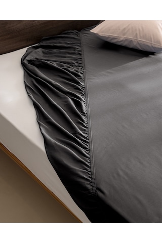 Madame Coco Ciel King Size Plus %100 Pamuk Lastikli Saten Çarşaf - Koyu Gri 8684427179499 Gri
