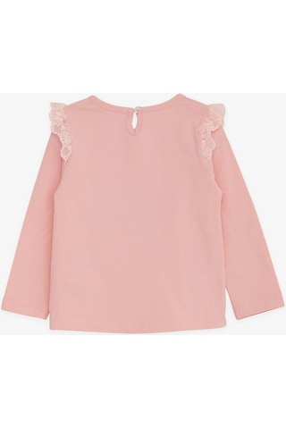 Breeze Kız Bebek Uzun Kollu Tişört Danscı Kız Baskılı Güpürlü 9 Ay-3 Yaş, Pudra-pudra Pudra