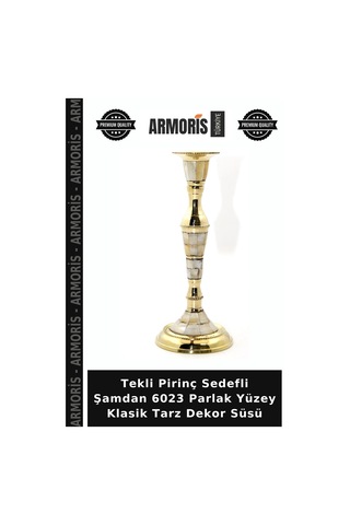 Tekli Pirinç Sedefli Şamdan 6023 Parlak Yüzey Klasik Tarz Dekor Süsü Çok Renkli