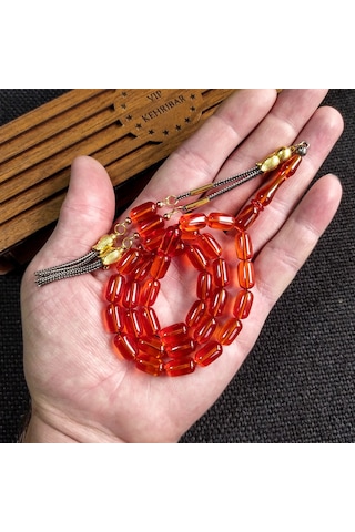 7x11 mm Bal Rengi Ateşi Kehribar İsme Özel Tesbih