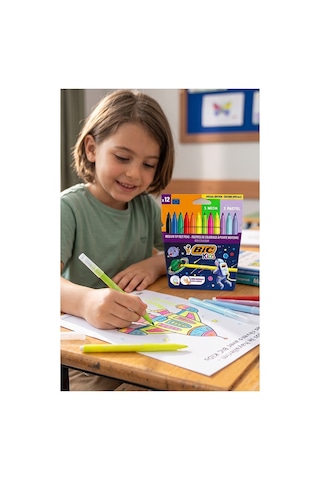 Keçeli Kalem 12 Renk 1 Paket Bic Couleur 12 Li Keçeli Kalem Canlı Renkler Pastel Ve Neon Renkler Yıkanabilir Kaliteli
