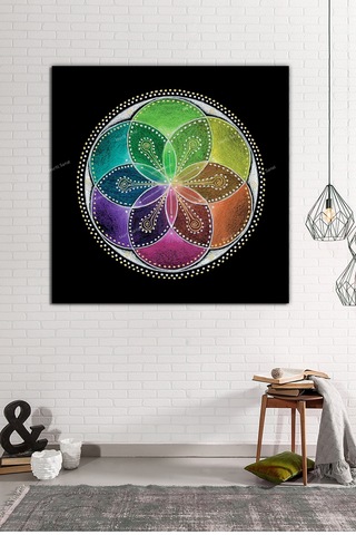 Yaşam Çiçeği Kutsal Geometri Sri Yantra Kanvas Tablo (8 Farklı Ölçü) 100 x 100
