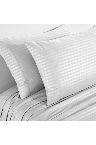 Evlen Home Line Pamuklu Nevresim Takımı 4 Parça Çizgili Saten Nevresim Seti Otel Nevresim Gri