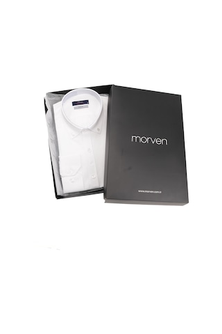 Morven Slim Fit Düğmeli Yaka Oxford Kolay Ütülenebilir Pamuklu Hediye Kutulu Uzun Kollu Gömlek 99ms004002600 Beyaz