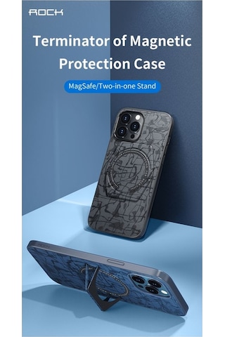 Rock Space Apple Uyumlu iPhone 13 Pro Max Kılıf Moca Serisi Mag Safe Standlı - Gri Gri