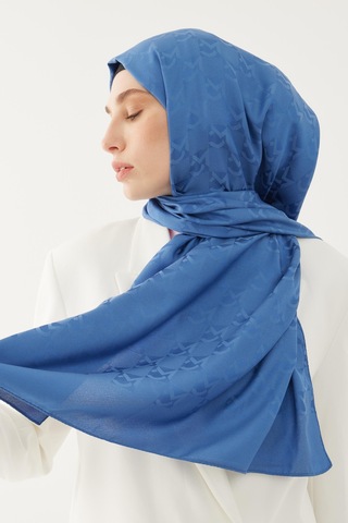 Mirsoy Scarf Mc Desen Parlak Jakar Şal - Mavi Mavi