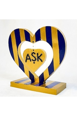 Uretti - Hülya 6683 0654 Sarı Lacivert El Yapımı Çizgili Kalp Şeklinde Dekoratif Hediyelik Obje 1 Adet