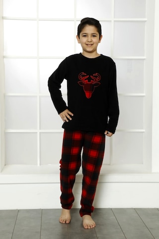 Nisanca Kışlık Baba Oğul Polar Pijama Takımı -geyikli Yılbaşı Aile Pijaması- Tek Adet Siyah