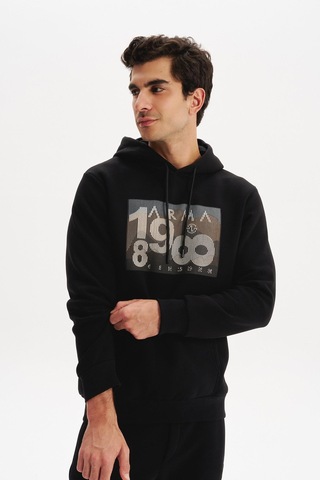 AR-MA Arma Erkek Kapüşonlu Kanguru Cepli 3 İplik Baskılı Şardonlu Regular Fit Sweatshirt K30254628702 Siyah