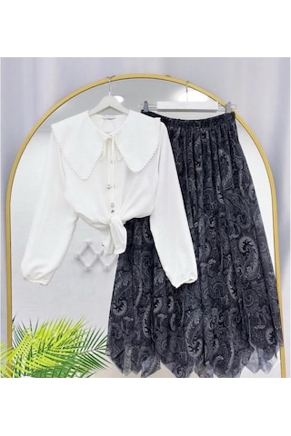 Lovie Moda Kadın Şifon Etekli Takım Kahverengi
