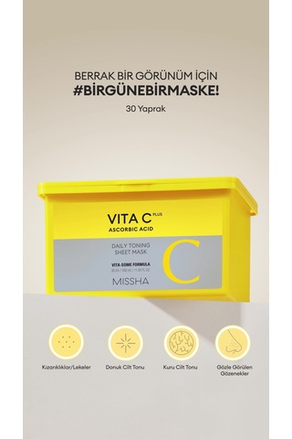 Leke Karşıtı C Vitamini İçerikli Günlük Yaprak Maske Vita C Plus Daily Toning Sheet Mask 30 Adet