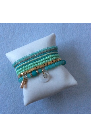 Çoklu Boncuklu Lastikli Yeşil Turkuaz Renk Çok Renkli