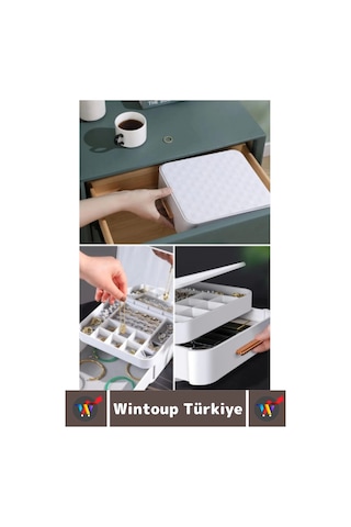 Yüksek Kaliteli Makyaj Yüzük Kolye Küpe Düzenleyici Çok Şık Bölmeli Çekmeceli Aynalı Takı Organizeri Çok Renkli