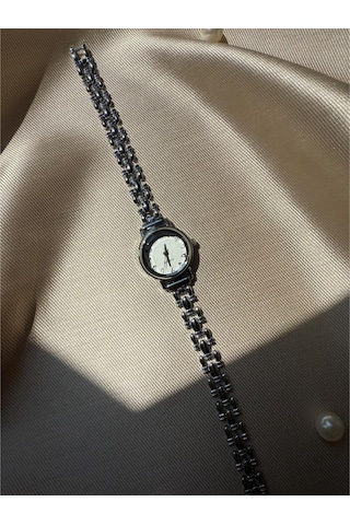 Retro Minimal Hasır Kordon Vintage Kadın Kol Saati Gümüş Gümüş