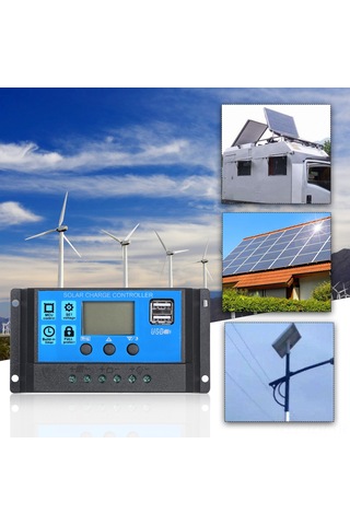 Geeroyoo 12v/24v Otomatik Adaptif Güneş Enerjisi Şarj Kontrol Cihazı, 5v 2.5a Usb Çıkışlı, Mavi & Siyah