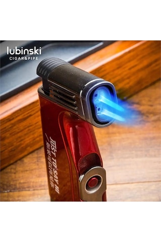 Lubinski Cigar Delicili Çift Torch Puro Çakmağı Kırmızı Lb-142