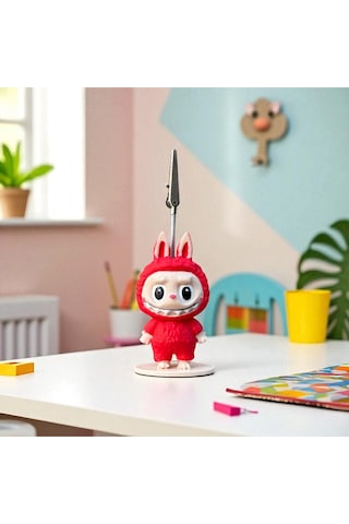 Dekoratif Sevimli Labubu Notluk - Kağıt Tutacağı - Fotoğraf Tutacak Kırmızı