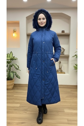 Eslemnur Belden Bağcıklı Şişme Mont 115cm Krinkıl Kumaş Mavi