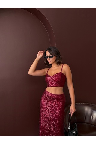 Verymoda Payetli Büstiyer - Parti Ve Davet Şıklığı F1979 Bordo