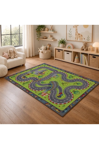 Kartela Halı Orman Yarış Pisti Kaymaz Taban Çocuk Oyun Halısı - 80 x 120 CM