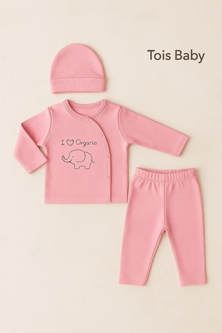 Tois Baby Organik Hastahane Çıkışı Bebek Takımı 0-3 Ay Pembe Pembe