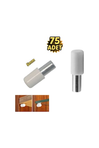 Plastik Başlı Metal Raf Pimi 5 Mm Paslanmaz 75 Li Beyaz