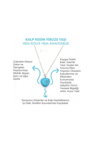 Mystic Energy Doğal Taş Firuze Taşi Kalp Kesim Kolye &  Anahtarlık Beyaz