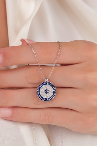 15 Mm Gümüş Mavi Lacivert Zirkon Taşlı Göz Nazar Boncuğu Boncuklu Kolye