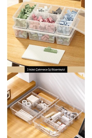 3 Adet Luna Kapaklı Çekmece İçi Düzenleyici Şeffaf